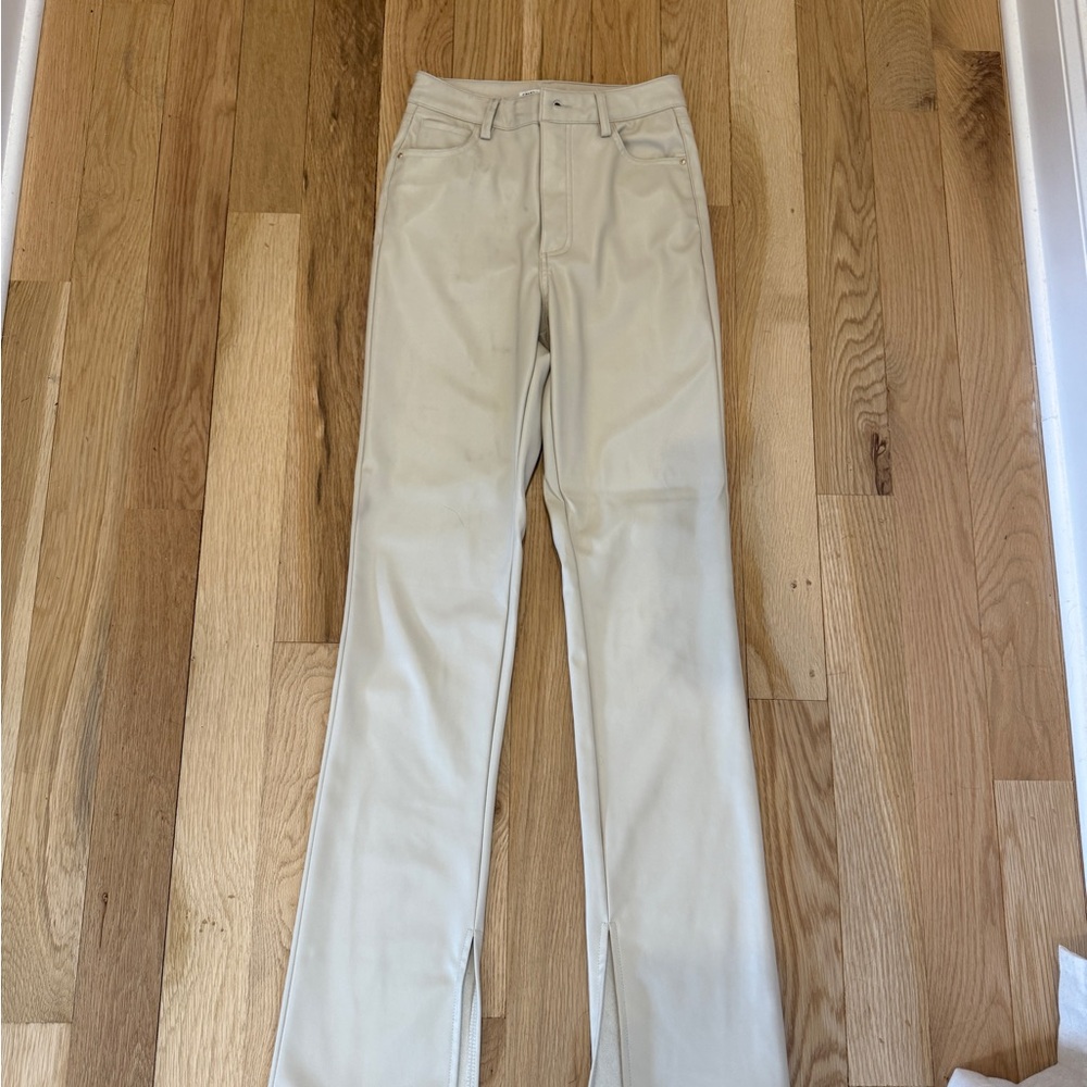 Zara Cream Flare Leather Jeans